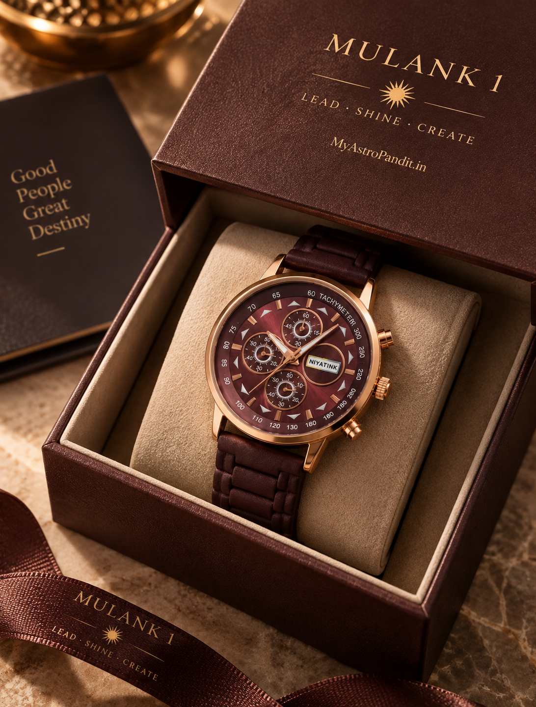 Mulank 3 Jupiter Energy Watch – Golden/Rose Gold Dial with Brown Leather Strap