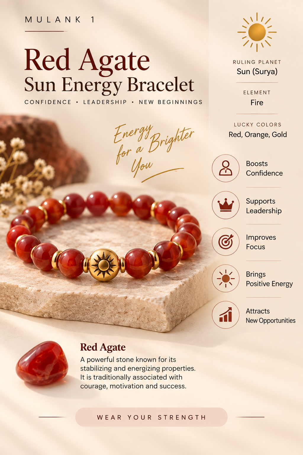 Red Agate Sun Energy Bracelet